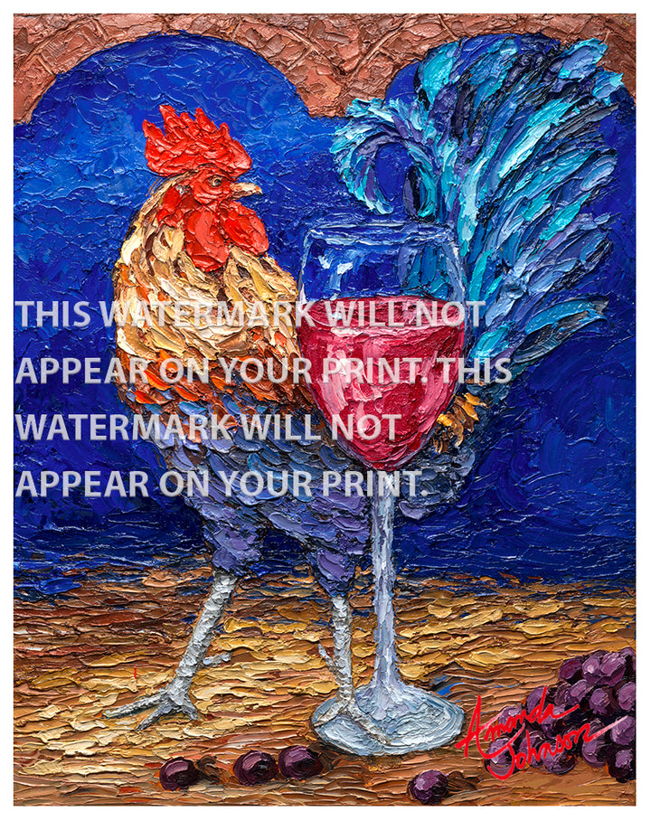 Red Wine Rooster - Signed Archival Paper Print