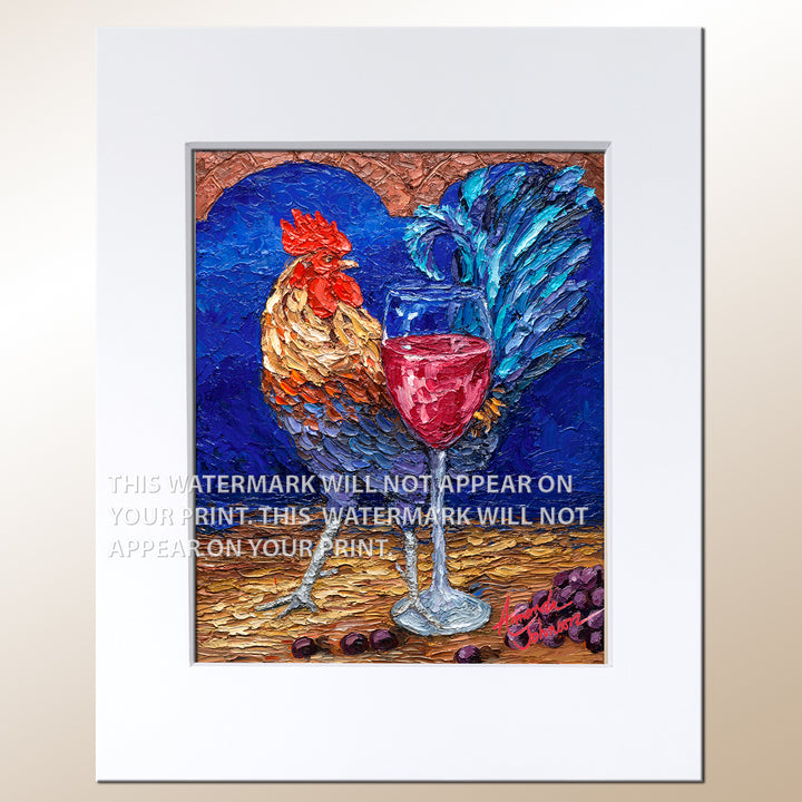 Red Wine Rooster - Signed Archival Paper Print