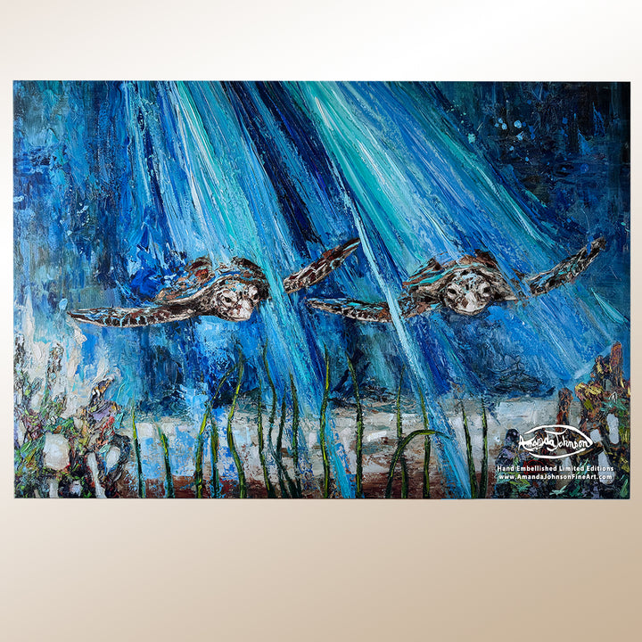 Migrating Sea Turtles – LE Embellished Giclee On Canvas