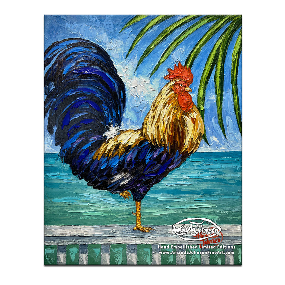 Room With a View Rooster – LE Embellished Giclee On Canvas