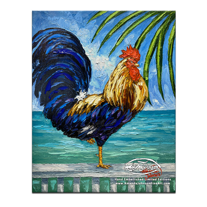 Room With a View Rooster – LE Embellished Giclee On Canvas