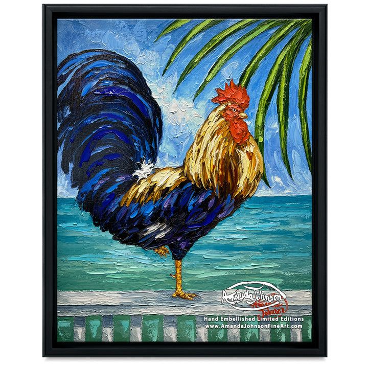 Room With a View Rooster – LE Embellished Giclee On Canvas