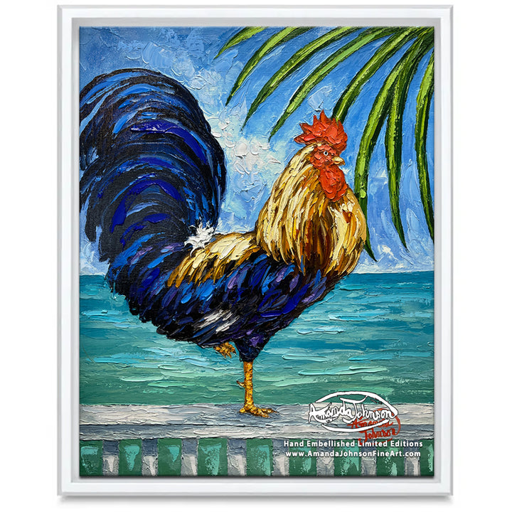 Room With a View Rooster – LE Embellished Giclee On Canvas