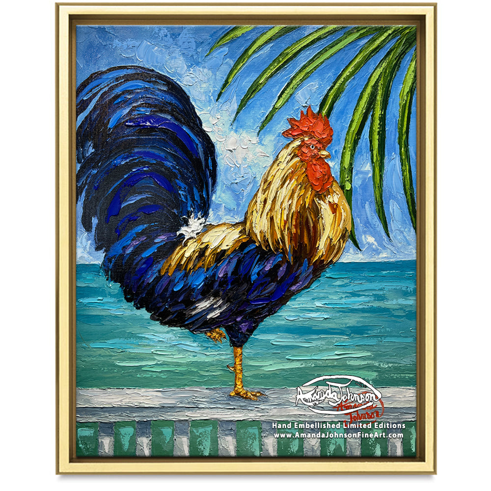 Room With a View Rooster – LE Embellished Giclee On Canvas