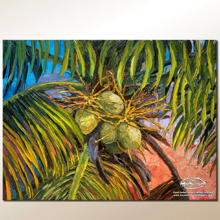 Evening Light Coconuts – LE Embellished Giclee On Canvas