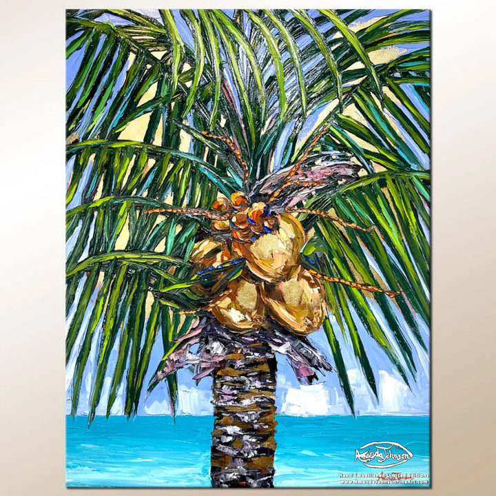 Gold Leaf Coconuts #5 – LE Embellished Giclee On Canvas