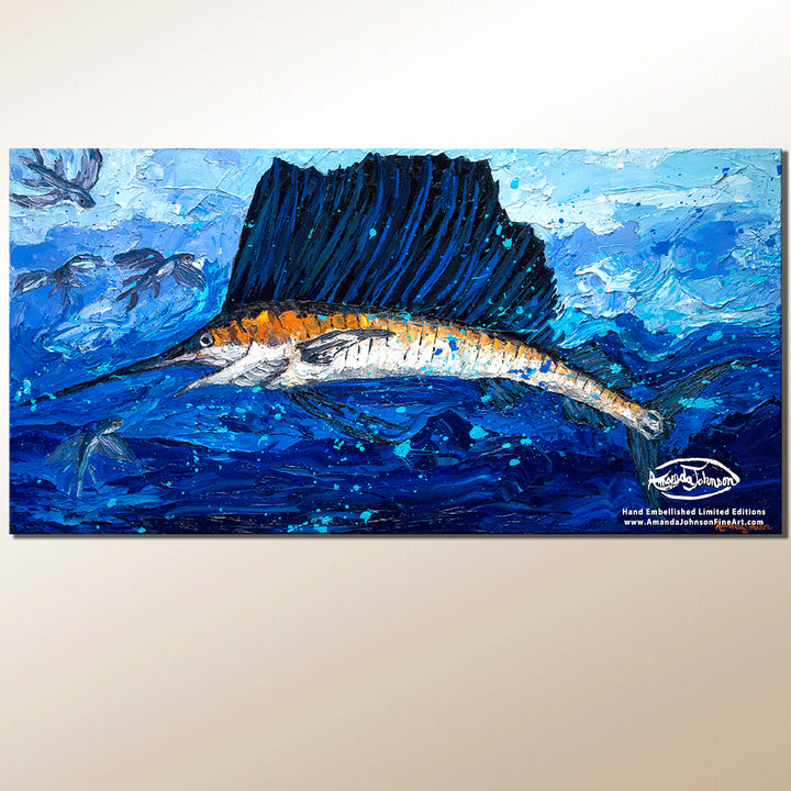 Hungry Sailfish – LE Embellished Giclee On Canvas