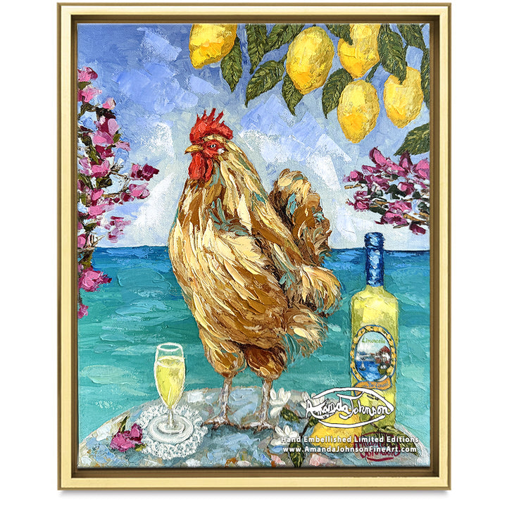 Limoncello Rooster- LE Embellished Giclee On Canvas