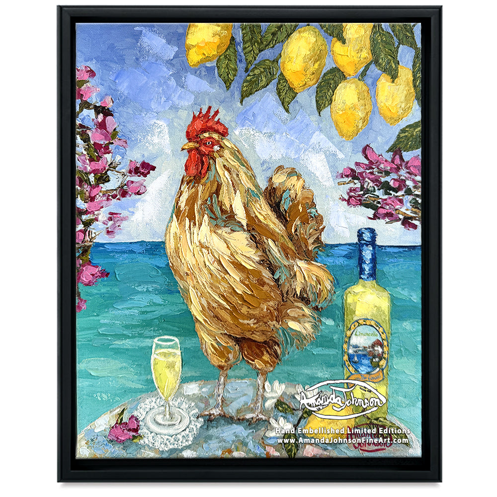 Limoncello Rooster- LE Embellished Giclee On Canvas