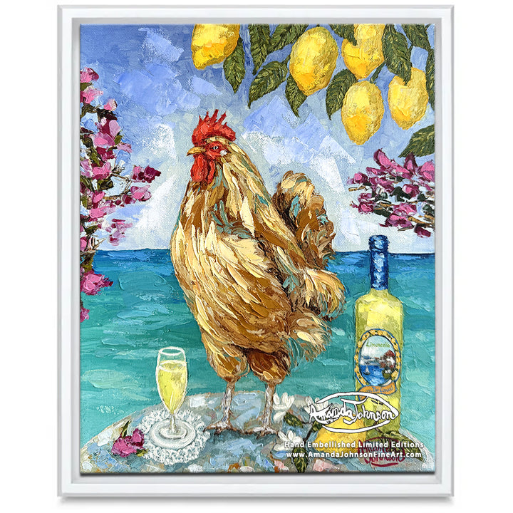Limoncello Rooster- LE Embellished Giclee On Canvas