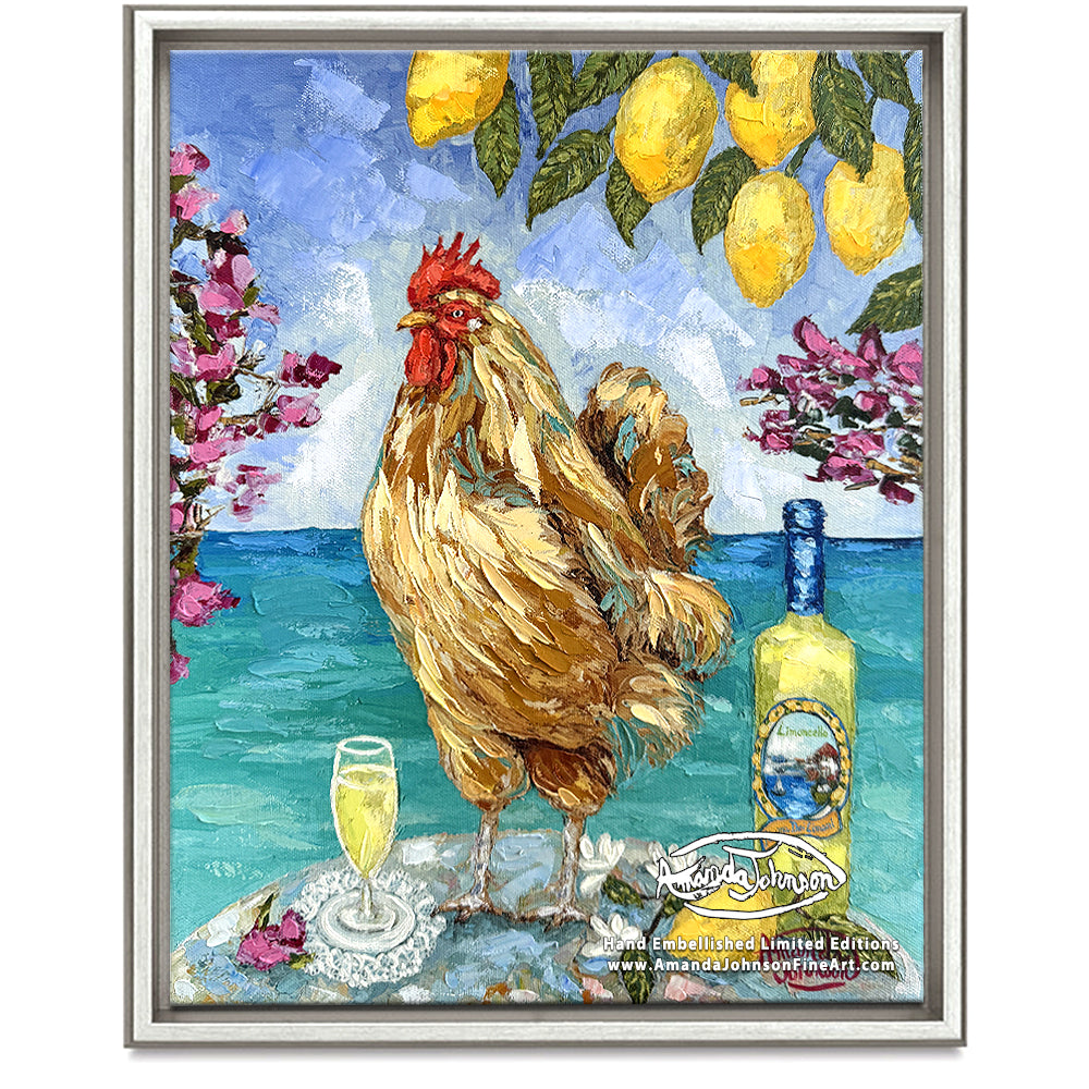 Limoncello Rooster- LE Embellished Giclee On Canvas