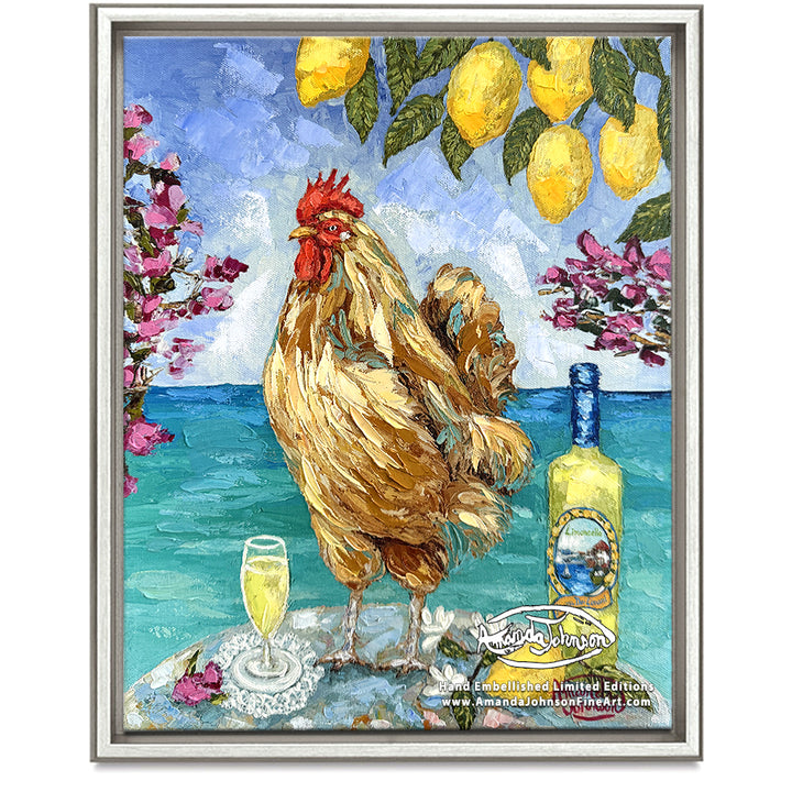 Limoncello Rooster- LE Embellished Giclee On Canvas