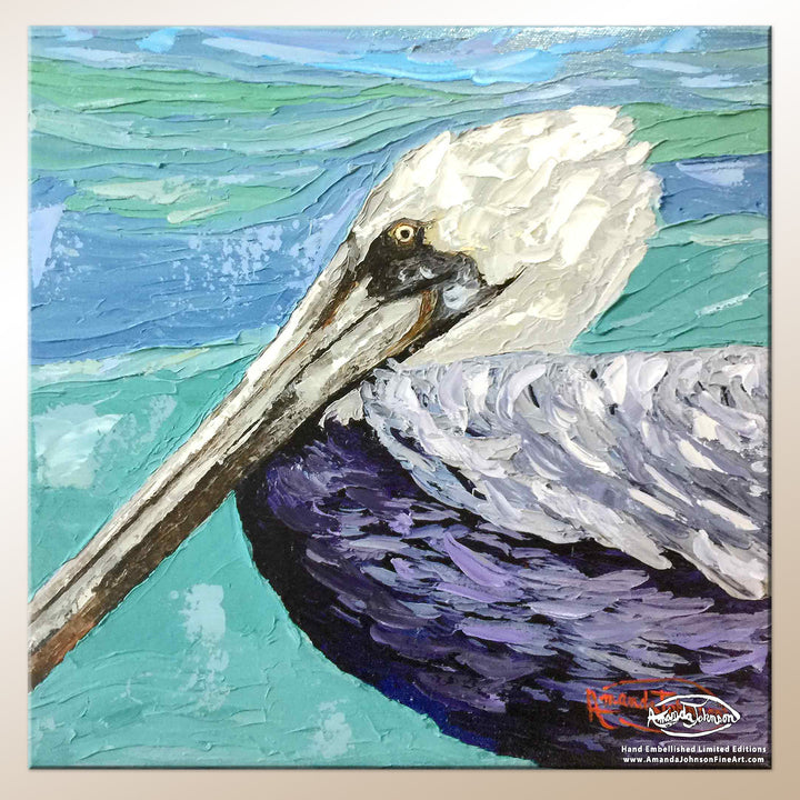 Pelican Portrait– LE Embellish Giclee On Canvas