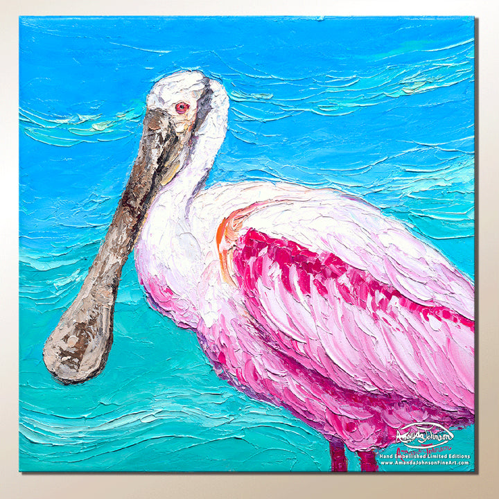 Roseate Spoonbill – LE Embellish Giclee On Canvas