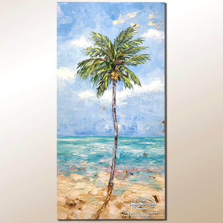 Rustic Beach Palm – LE Embellished Giclee On Canvas