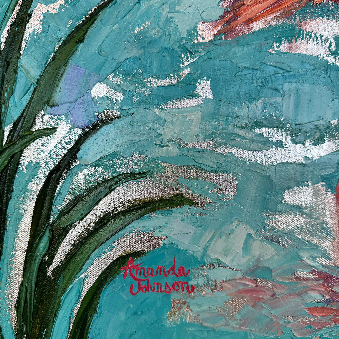 Silver Flamingos – Original Oil And Silver Leaf On Canvas