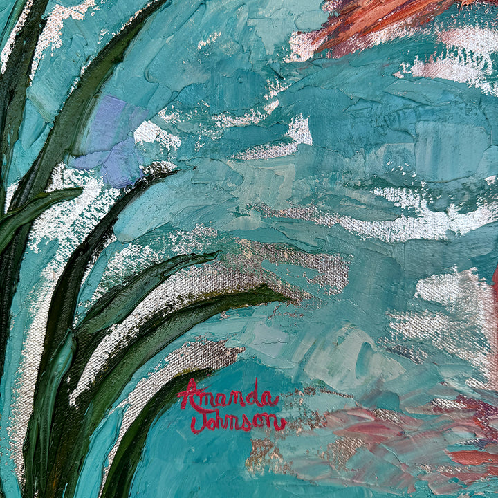Silver Flamingos – Original Oil And Silver Leaf On Canvas