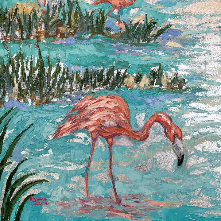 Silver Flamingos – Original Oil And Silver Leaf On Canvas
