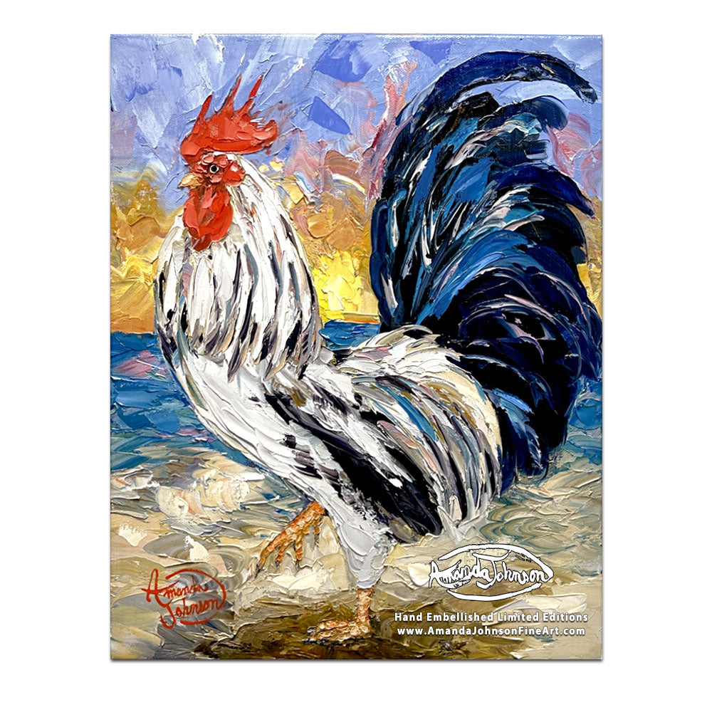 Morning Rooster 1 – LE Embellished Giclee On Canvas