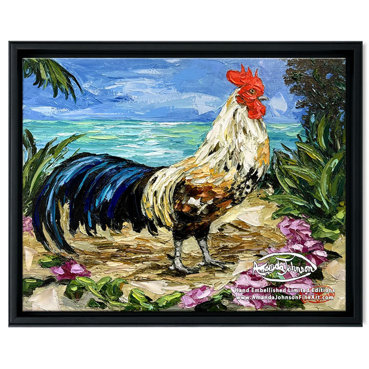 Morning Glory Rooster – LE Embellished Giclee On Canvas