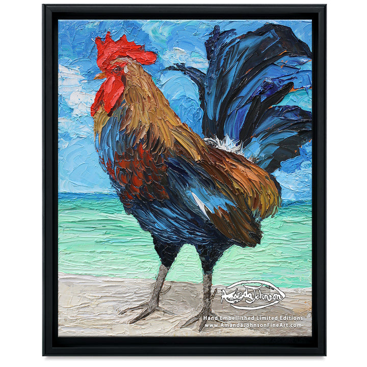 Beach Rooster- LE Embellished Giclee On Canvas