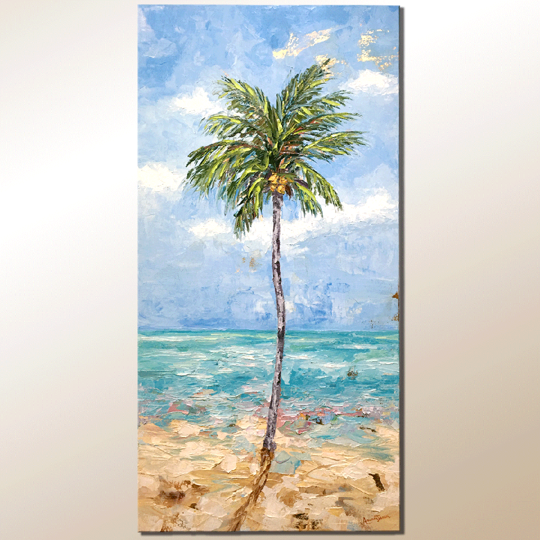 Rustic Beach Palm – LE Embellished Giclee On Canvas