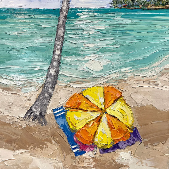Beach Umbrella – LE Embellished Giclee On Canvas