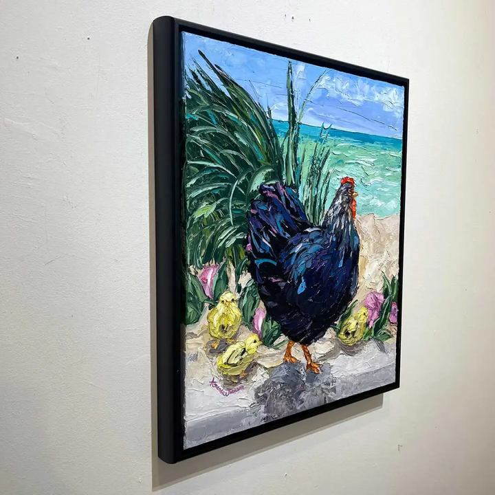 Key West Rooster Family – Hen – Original Oil On Canvas