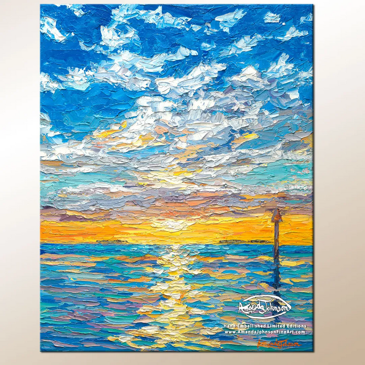 Keys Channel Marker Sunset- LE Giclee On Canvas