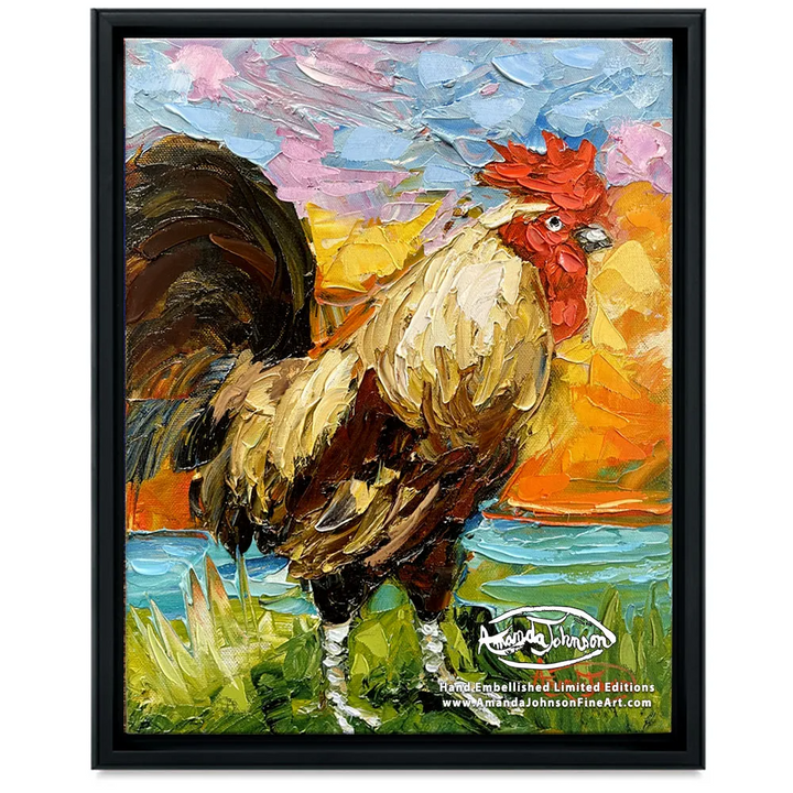 Morning Rooster II – LE Embellished Giclee On Canvas