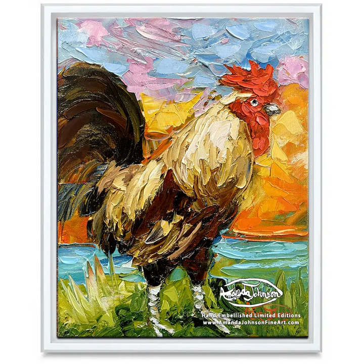 Morning Rooster II – LE Embellished Giclee On Canvas