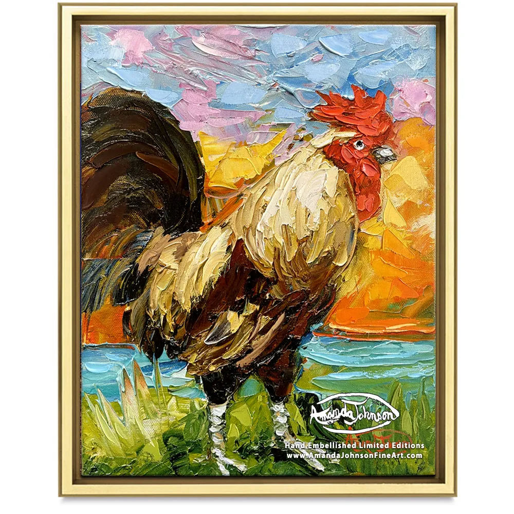 Morning Rooster II – LE Embellished Giclee On Canvas
