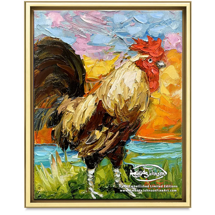 Morning Rooster II – LE Embellished Giclee On Canvas