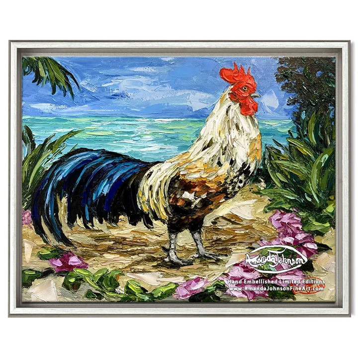 Morning Glory Rooster – LE Embellished Giclee On Canvas
