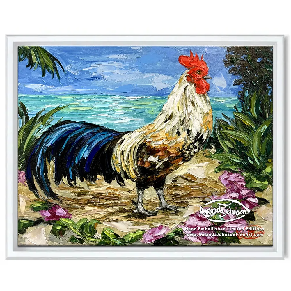 Morning Glory Rooster – LE Embellished Giclee On Canvas