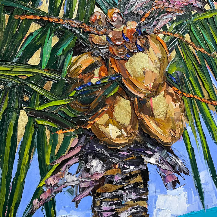 Gold Leaf Coconuts #5 – LE Embellished Giclee On Canvas