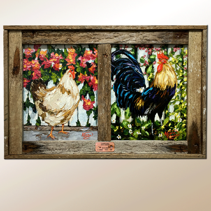Rooster Couple – Lobster Trap Frame – LE