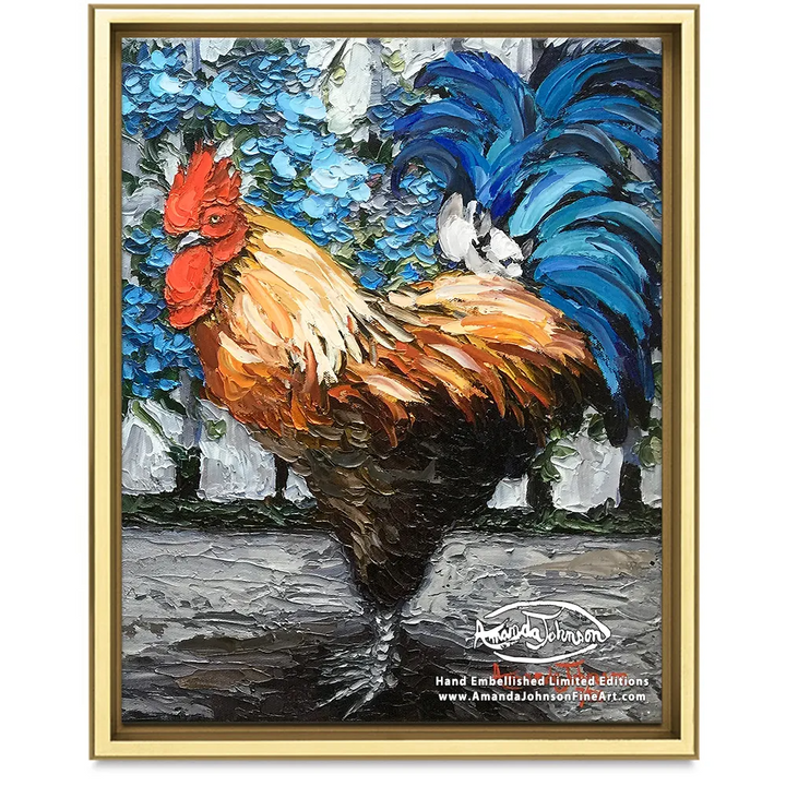 Watchful Rooster – LE Embellished Giclee On Canvas