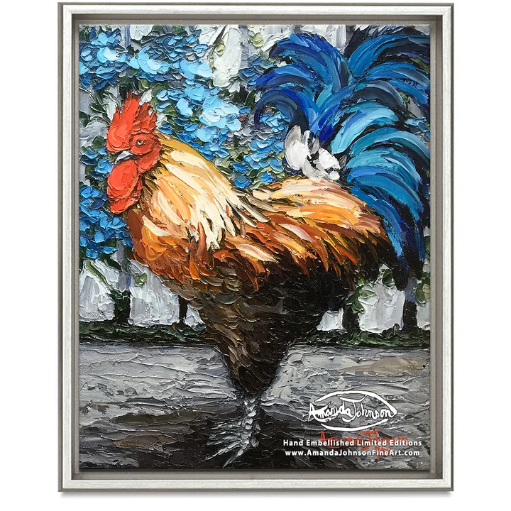 Watchful Rooster – LE Embellished Giclee On Canvas