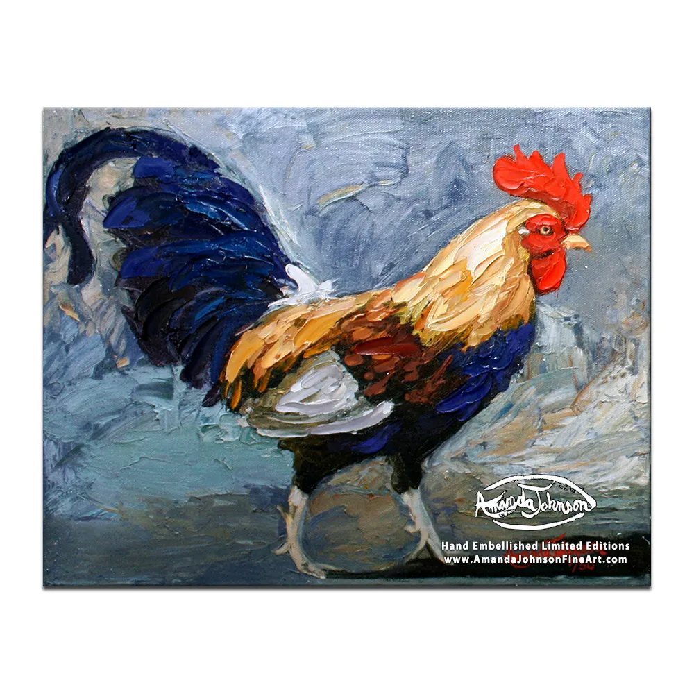 Rooster Swagger – LE Embellished Giclee On Canvas