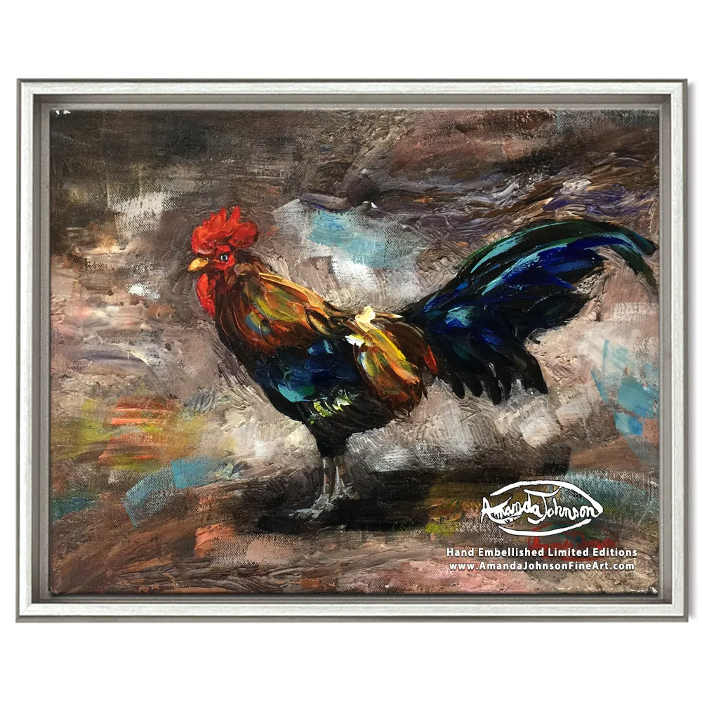 The Lone Rooster – LE Embellished Giclee On Canvas