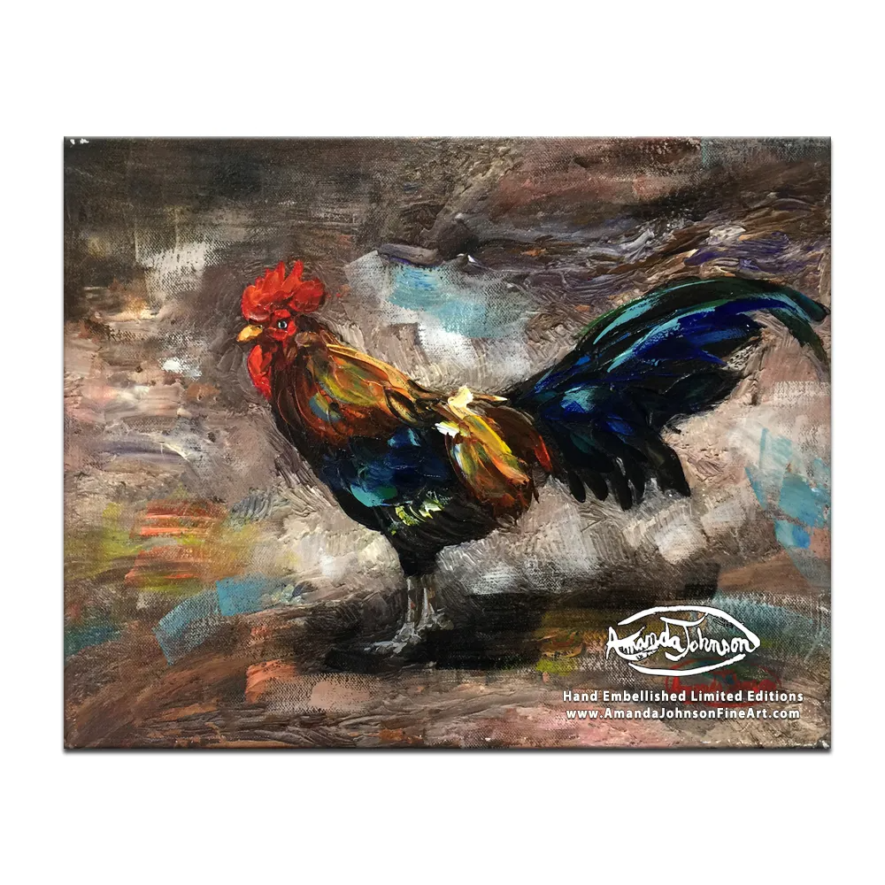 The Lone Rooster – LE Embellished Giclee On Canvas