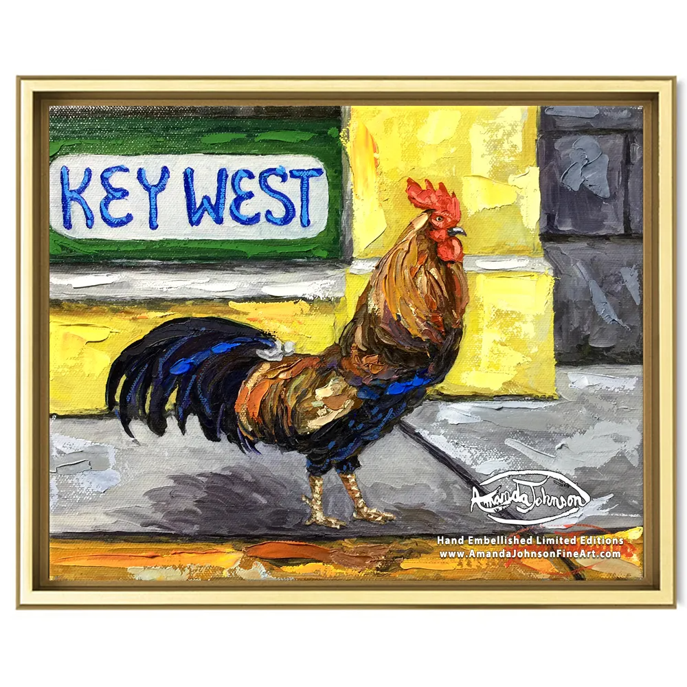 Key West Rooster – LE Embellished Giclee On Canvas