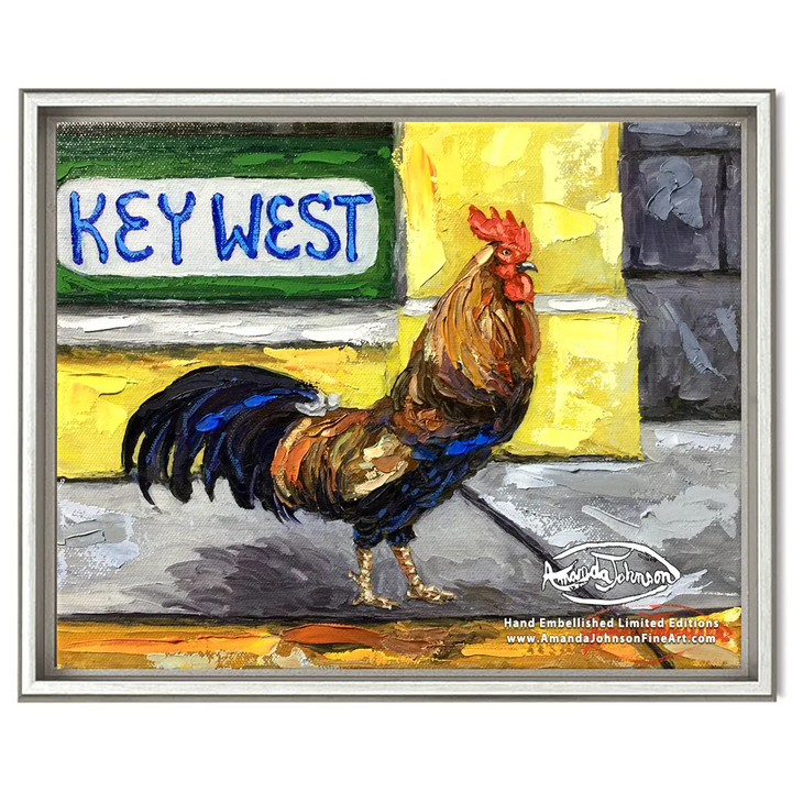 Key West Rooster – LE Embellished Giclee On Canvas