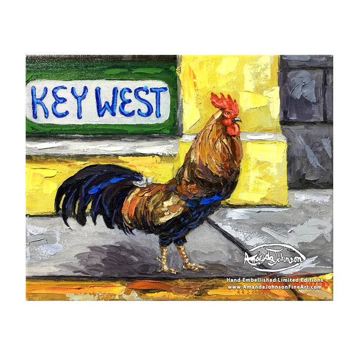 Key West Rooster – LE Embellished Giclee On Canvas