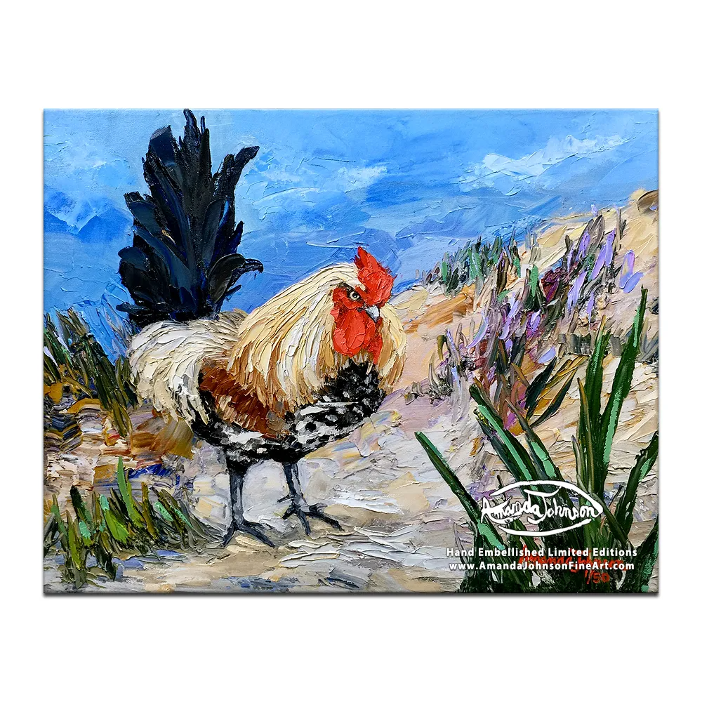Dune Rooster Stance – LE Embellished Giclee On Canvas