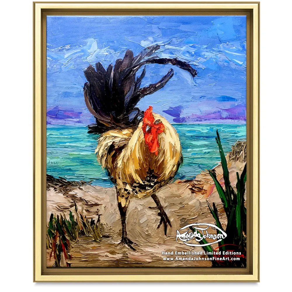 Dune Rooster Dance – LE Embellished Giclee On Canvas