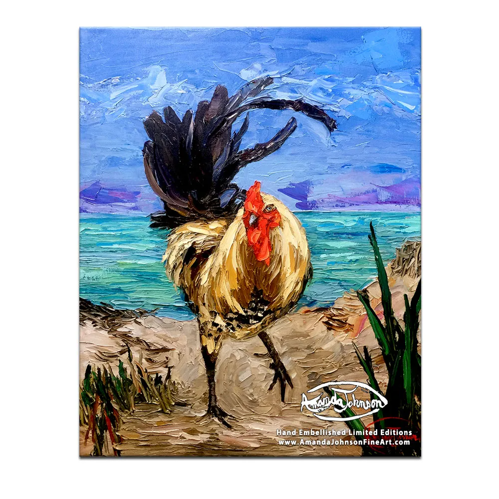 Dune Rooster Dance – LE Embellished Giclee On Canvas