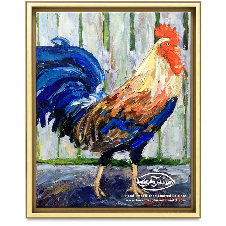 Spirited Rooster- LE Embellished Giclee On Canvas