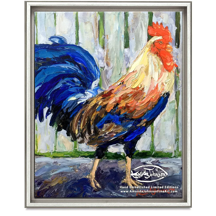 Spirited Rooster- LE Embellished Giclee On Canvas